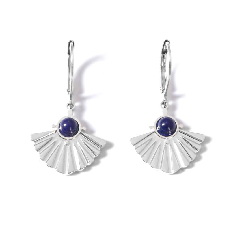 French Retro Fan-shaped Fishtail Earrings for Women Inlaid with Natural Stone Stainless Steel Electroplated Thick Earrings