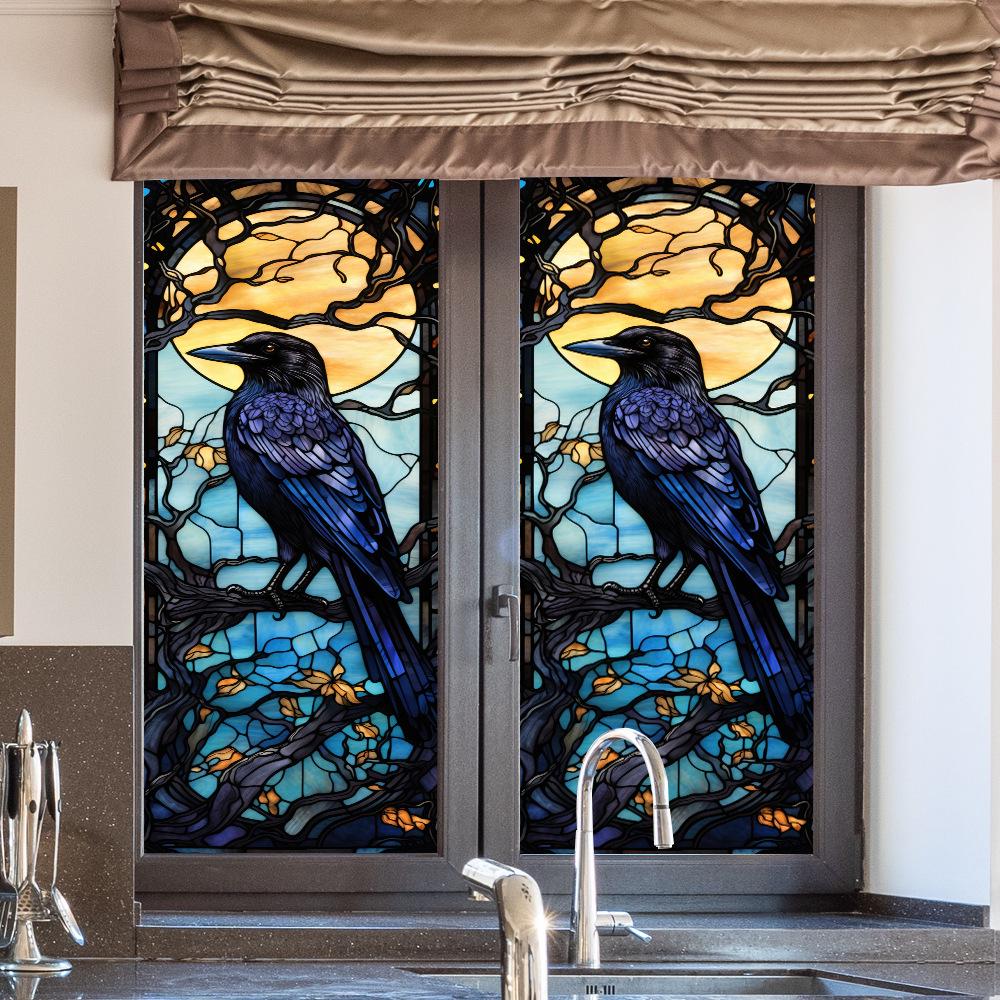 BL172 Halloween Crow PVC Static Cling Window Sticker - Adhesive-Free Home Decoration Film
