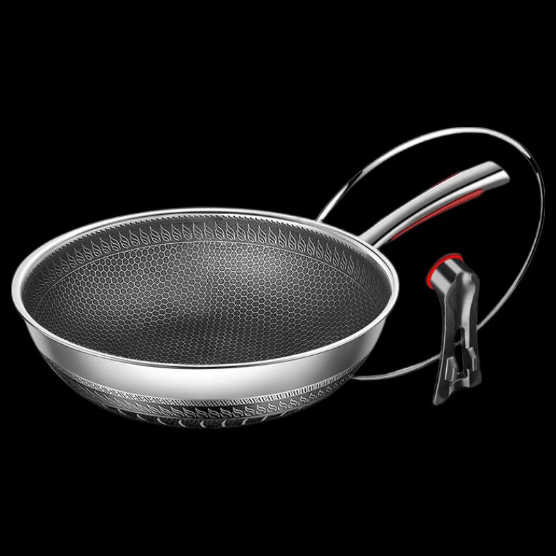 AUX Non-stick Wrought Iron Wok with Lid