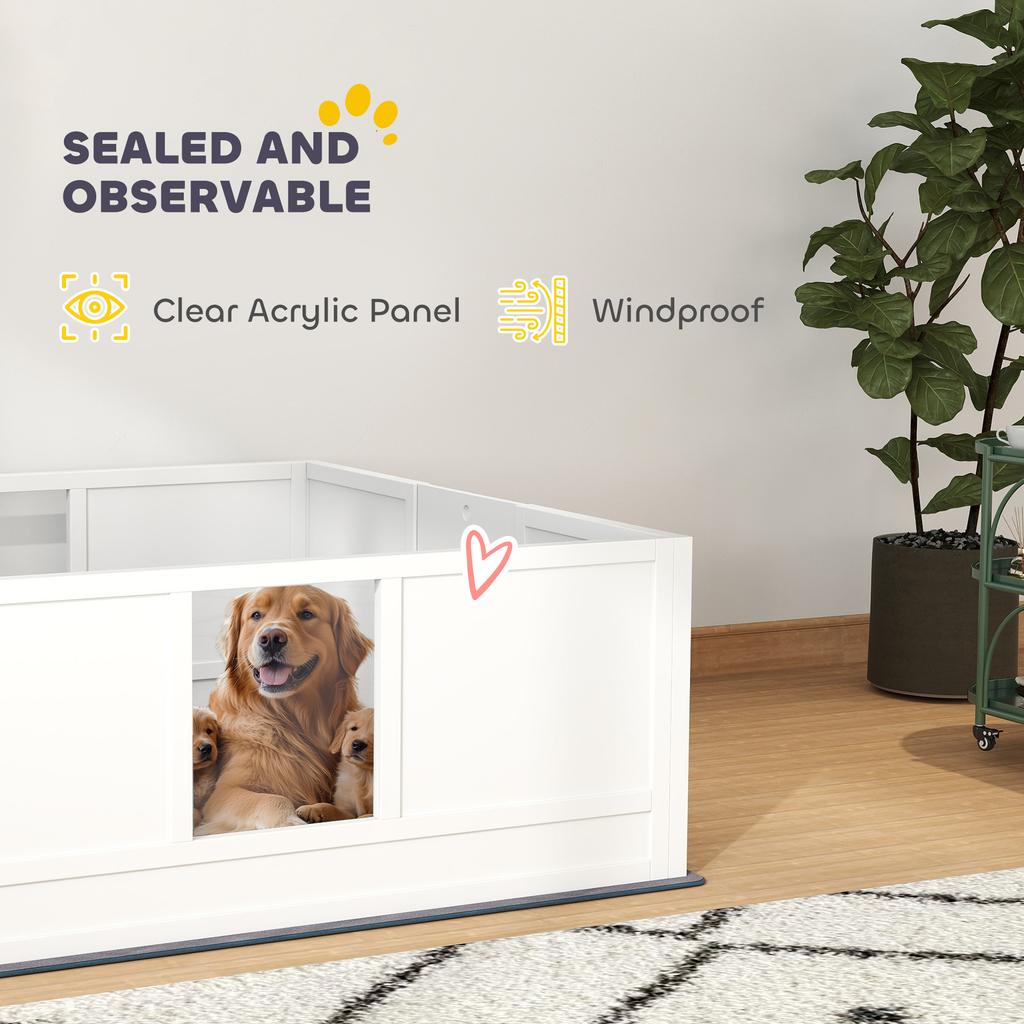 Whelping Box for Dogs with Whelping Pad, Adjustable Entrance, Non-slip Foot Pads, for Large Dogs, 124 x 120cm