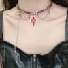 Diamond-Encrusted Star Tassel Cross Choker Necklace