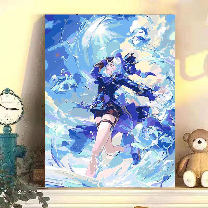 "Digital DIY Oil Painting: Two-Dimensional Anime Water God Fu Nina Decorative Artwork"