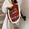 Retro plaid lamb wool splicing bag autumn and winter portable messenger bag large capacity tote bag student double-sided shoulder bag