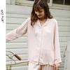 Mixi cat spring human cotton satin, lapel satin simple solid color loungewear long-sleeved trousers set women's T