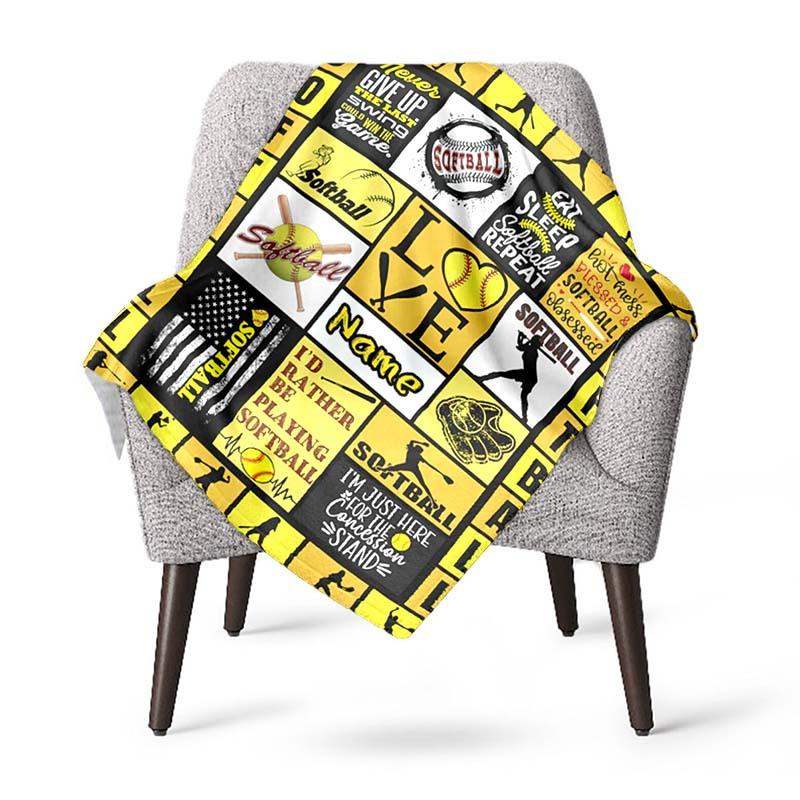 Yellow Baseball Customize Your Name Blanket Used For Chair Office Sofa Bed Camping Soft And Warm Giving Friends And Relatives Birthday Graduation Gift
