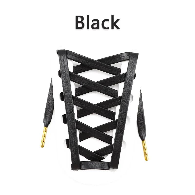 Luxury Faux PU Leather Shoelaces Gold Silver Flat Rope Shoelace Metal HeadSneakers Casual Shoes Laces 80/100/120/140/160cm 1Pair