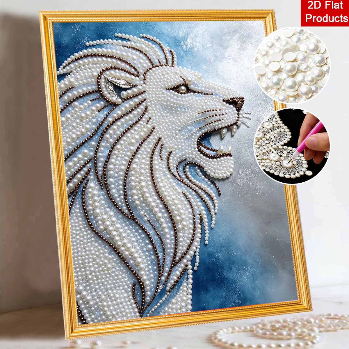 Animal Pearl Painting Handmade 5D DIY Lion Head Majestic Majestic Majestic Majestic Majestic Majestic Majestic Home Office Desktop Decoration Painting 30x40