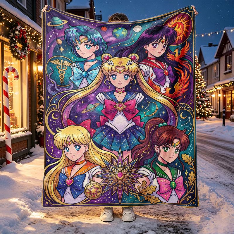 Sailor Moon Pattern Blanket for Home Decoration, Bed, Sofa, Car Travel, Camping, Suitable for All Seasons, Birthday Christmas Gift
