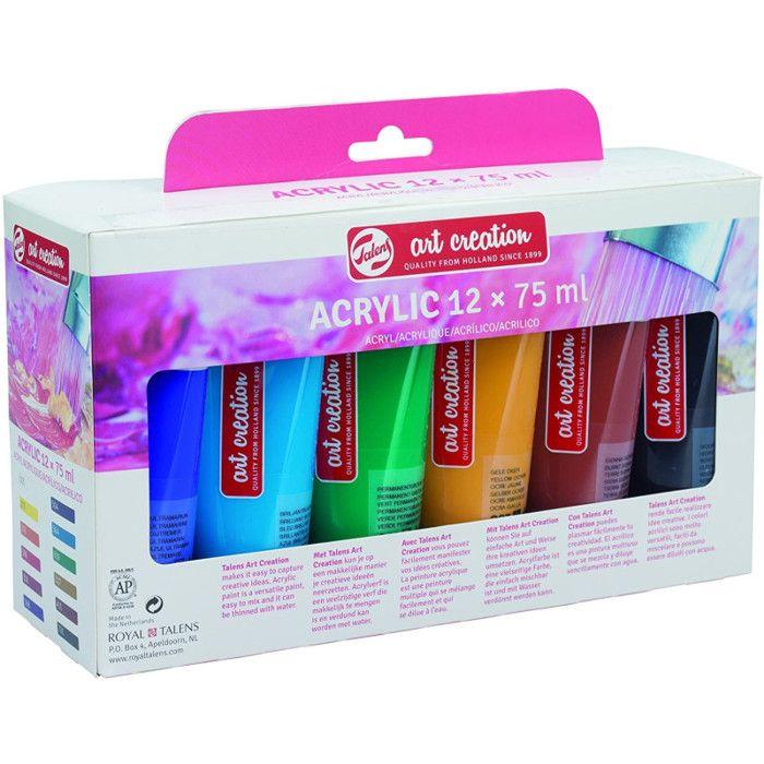 Set Peinture Acrylique - ARTCREATION - 12 Tubes - Bleu - Satiné - 75 ml