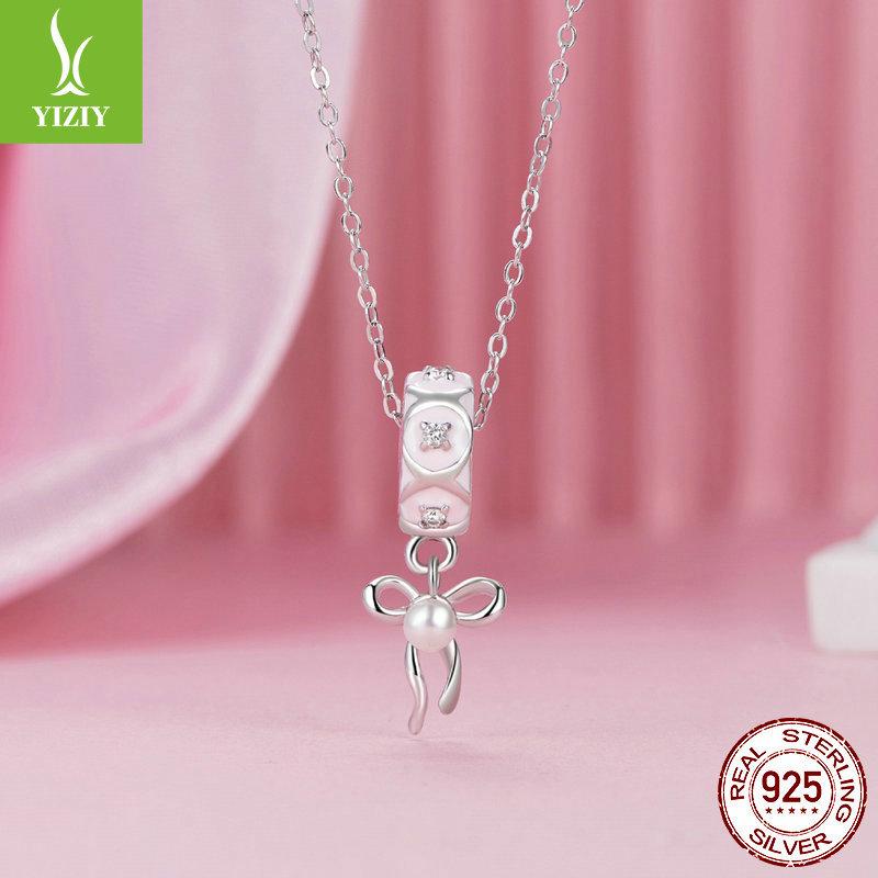Ballet Bow Diy Bracelet Positioning Buckle, Sweet Pink Lace S925 Sterling Silver Clip Buckle