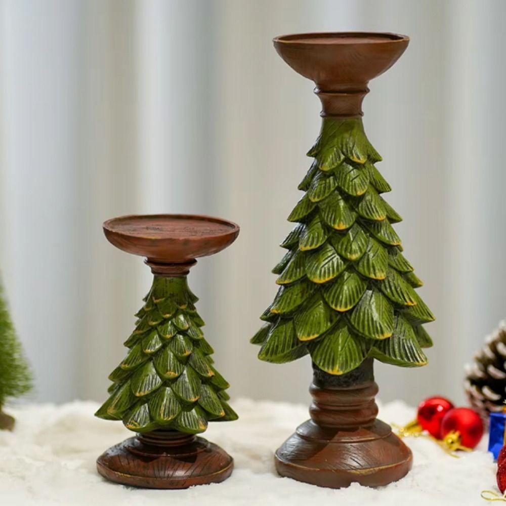 Resin Christmas Tree Candlestick Vintage Candle Stand Ornament Candle Holder  Desktop Decoration