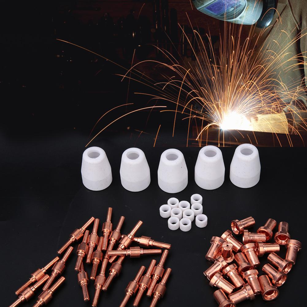 55pcs Plasma Cutter Extended Electrode Nozzle Shield Cup Gas Ring for PT31 Torch