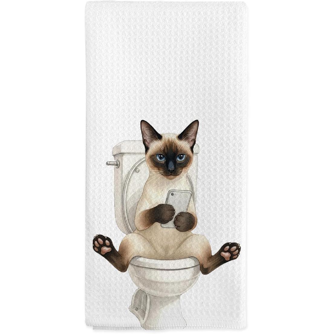 Funny Siamese Cat Gifts Hand Towels for Bathroom Decor, Funny Cats Dish Tea Towels, Siamese Cat Theme Gifts Hand Towel for Restroom Kitchen Toilet