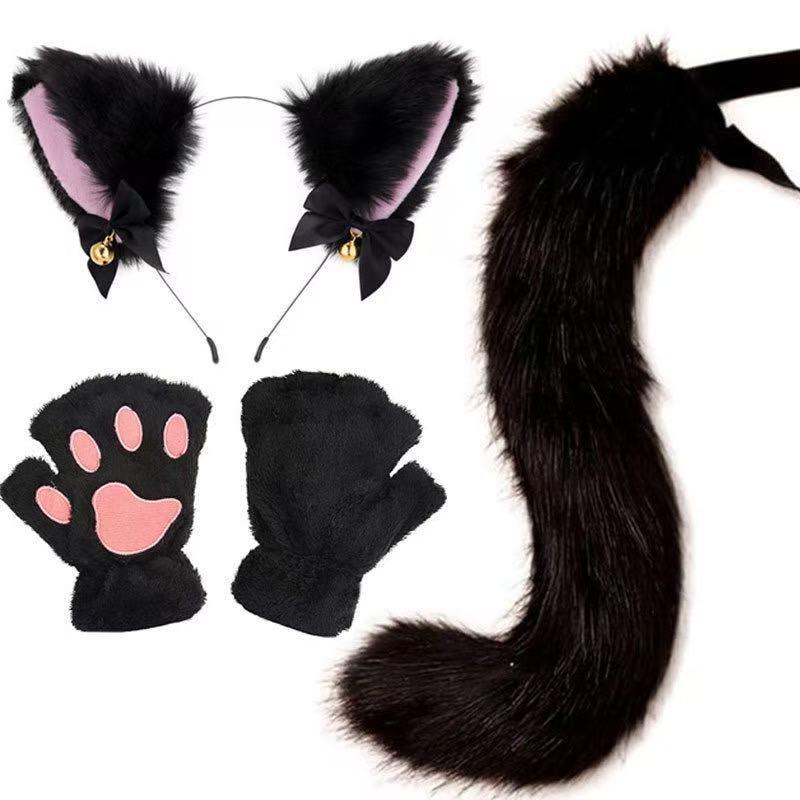 Cat Ear Bell Headband & Choker Set with Tail - Halloween Party Accessories