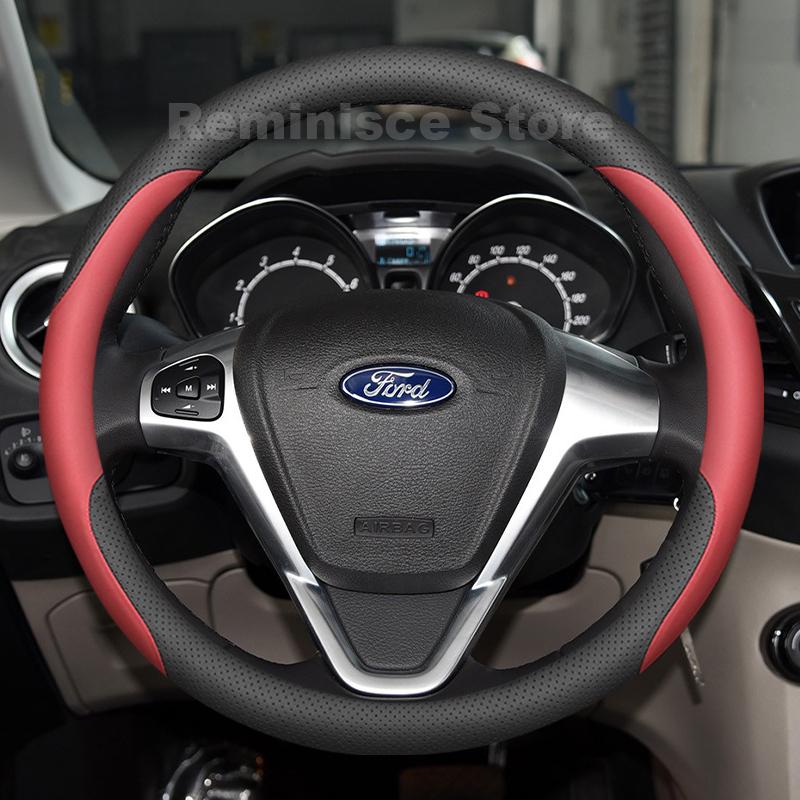 Leather Car Steering Wheel Cover for Ford Fiesta MK6 MK7 ST 2002-2024 Focus Auto Steering Wheel Cover Ford Fiesta Accessories