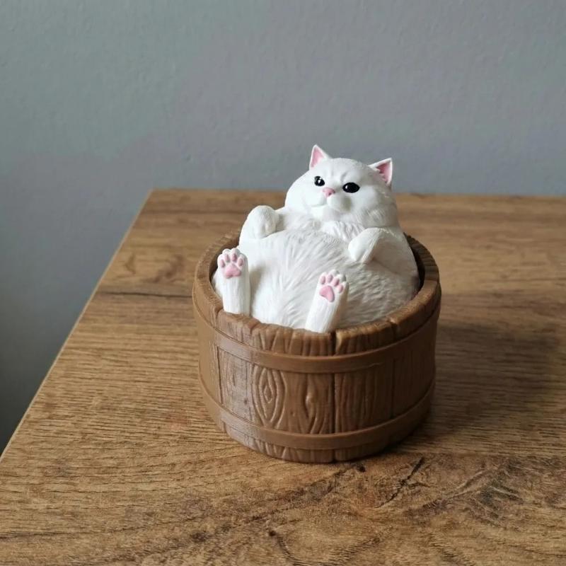 Kawaii Fat White Cat Bathtub Fidget Toy 3D Printed Stress Relief Fidget Toy Funny Desktop Decor Decompression Gift
