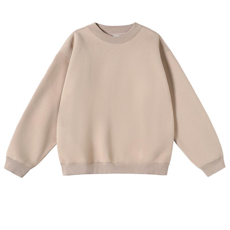 2025 Women's Solid Color Round Neck Sweatshirt - Basic Style, Trendy Brand, Loose Fit, Casual Fleece, Long Sleeve, Hoodless Top