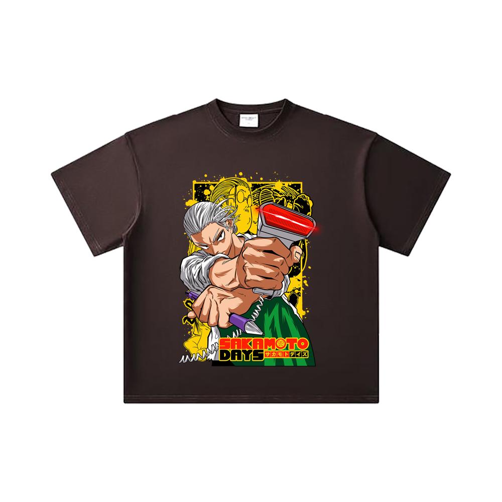 260 GSM Double Yarn 32 Count 100% Cotton Sakamoto Days V4 Taro Print Unisex Heavy Cotton T Shirt
