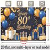 Party Backdrop 80Th Birthday Blue Elegant Flat Banners Golden Balloons Boxes Candles Photo Booth Decor Front Door Decor