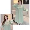 Spring & Autumn Korean Jacquard Maternity Slimming Lace Pajamas - Women's Long Sleeve Mid-Length Plus Size Sleep Dress