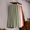 Vintage Solid Pleated Long Skirts Cotton Linen Maxi Skirt for Women Summer Elastic Waist  Girls Boho Beach Skirt A-Line Skirt