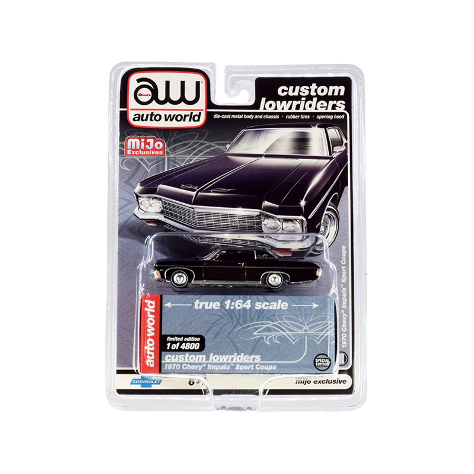 

Auto World Custom Lowriders 1970 Chevy Impala Sports Coupe Black [Mijo Custom] 1/64 чёрный