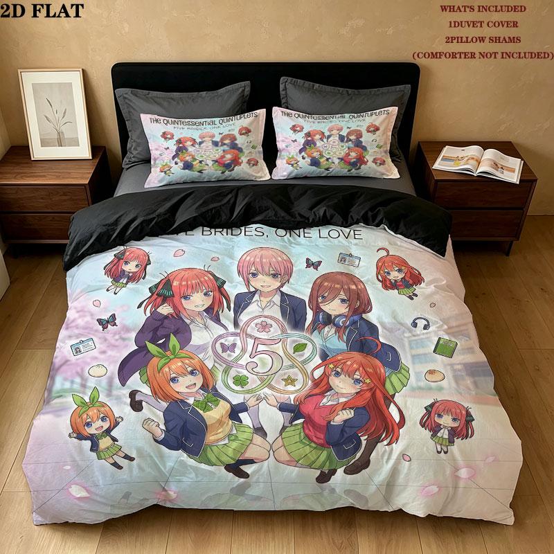 5Toubun Pattern Bedding Quilt Set Quilt Cover Pillowcase Home Birthday Gift(1 * duvet cover + 2 * pillowcase, without core)