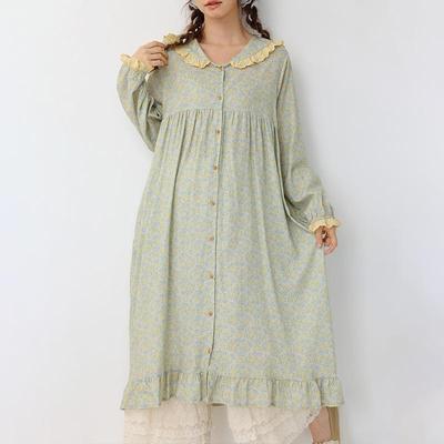 Spring 2026 Women's Plus Size Floral Navy Collar Cotton-Linen Artistic Long Dress