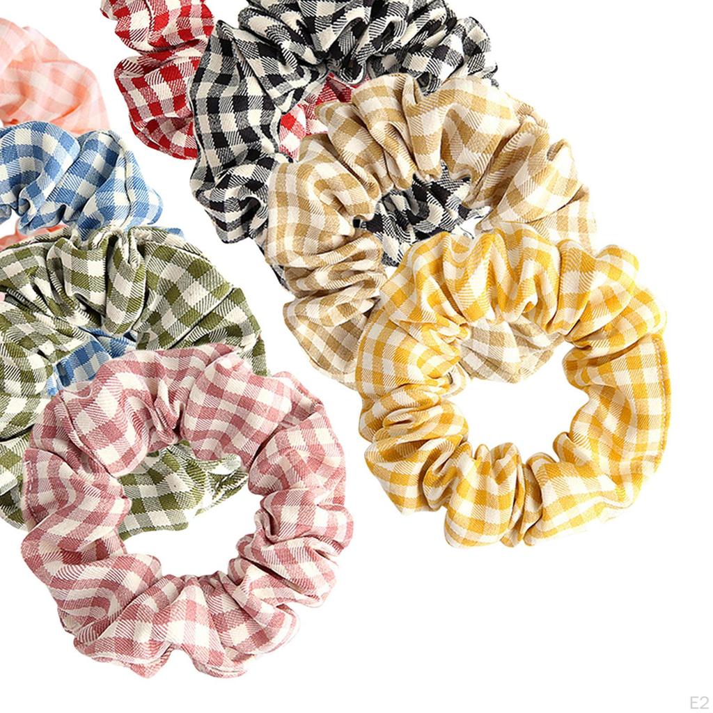 8PCS Hair Scrunchies Classic Plaid Elastic , Ponytail Holder Bands for Women Lady Dressing
