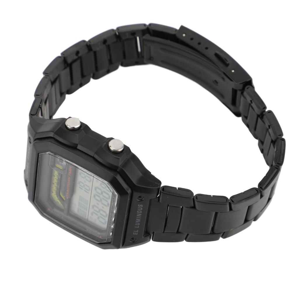 Dijital Spor Saati Dış Mekan Paslanmaz Çelik Kayış LED Arka Aydınlatma Dijital Ekran Elektronik Saat Parlayan Erkek Dış Mekan