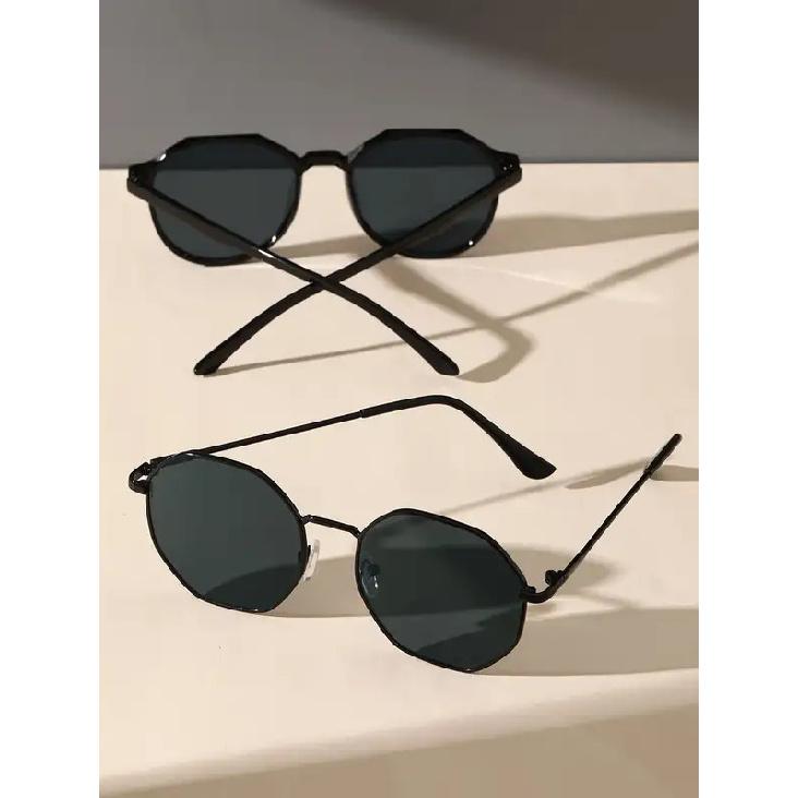 2PCS Men Geometric Frame Fashion Sunglasses Classic Cool Black Glasses For Daily Outdoor Life Women Eyewear Accessories.