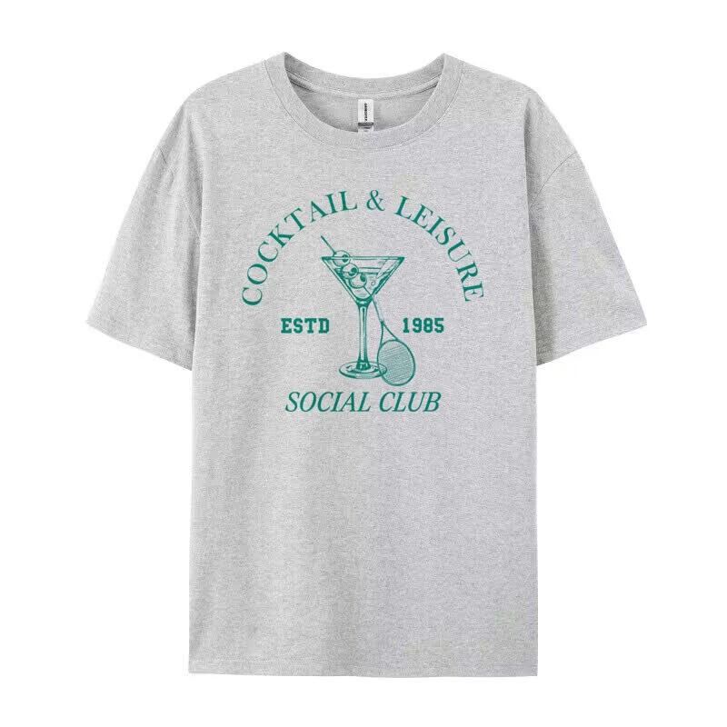 Cocktail Leisure Retro Graphic Tees Women Vintage Tennis Sport TShirt Short Sleeve Cocktail Lover T Shirt Unisex Vacation Tops