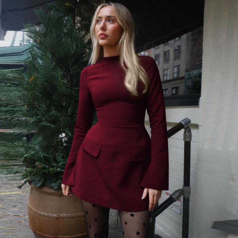 European Style Women's Winter 2025 Waist-Cinching Slim Dress