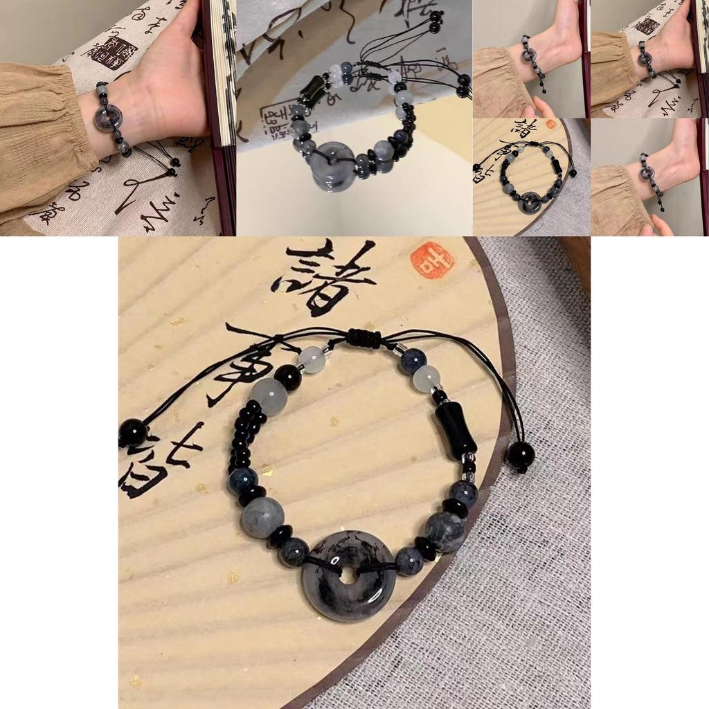 Distinctive Chinese Style Black Resin Stone Beaded Bracelet For Women