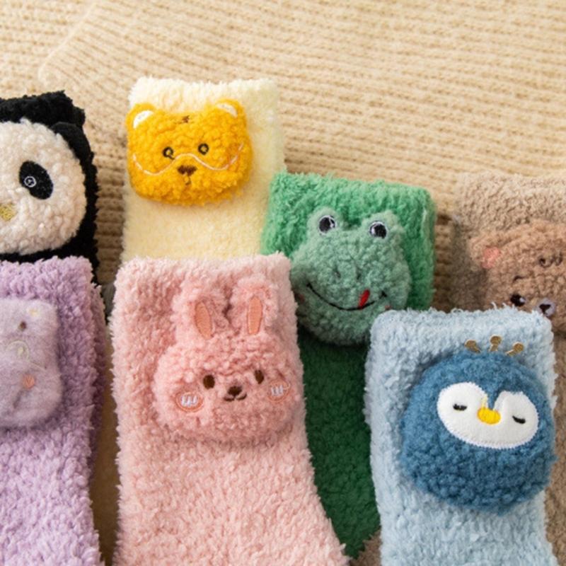 Japanese Women Girl Cute Coral Fleece Slipper Socks 3D Stuffed Animal Doll Thick Warm Thermal Fuzzy Floor Sleeping Socks