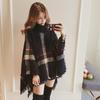 European and American High Neck Plaid Cape - Batwing Sleeve Knitted Pullover Shawl for Women