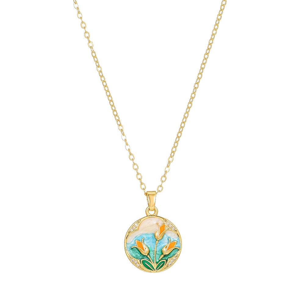 Koperen Bloemenketting Met Zirkonia Steen Meerlaags Ontwerp Voor Casual Of Formeel Gebruik