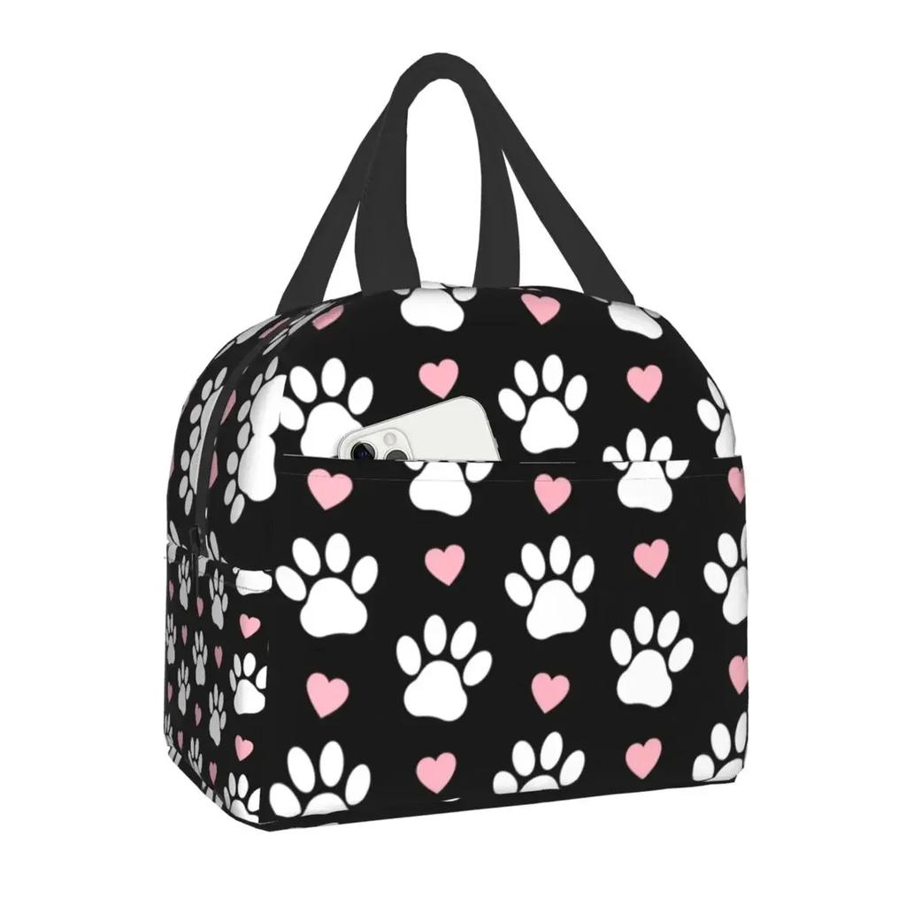 Pet Paw Pattern Animal Imprint Insulated Lunch Bag for School Office Dog Footprint Gift Picnic Thermal Cooler Lunch Box Women