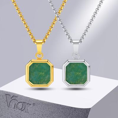 Vnox Square Natural Stone Necklace for Men Women, Stainless Steel Geometric Pendant Collar with Box Chain Gifts Jewelry