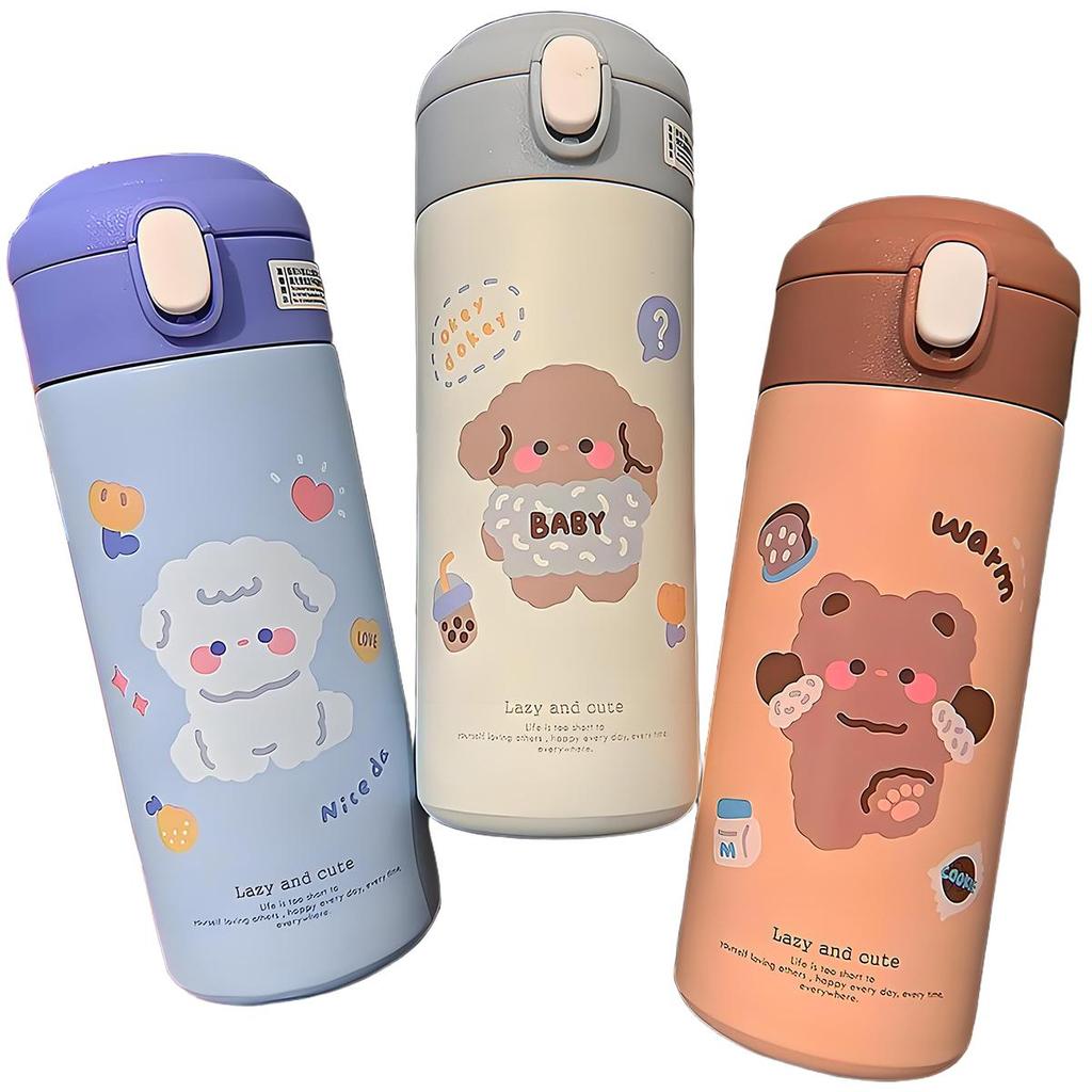 380ML Stainless Steel Thermos Vacuum Flask Cute Cartoon Thermal Water Bottle For Girls Insulated Straw Cups Tumbler Drinkware KTY