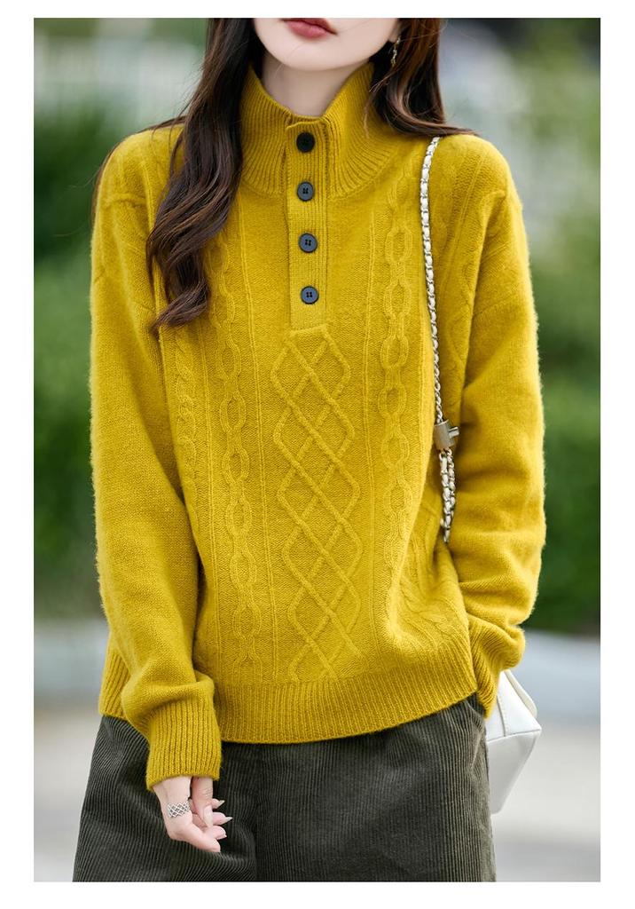 Women's Wool Half-High Collar Pullover Sweater - 25 New Autumn Winter Knit Base Layer Top