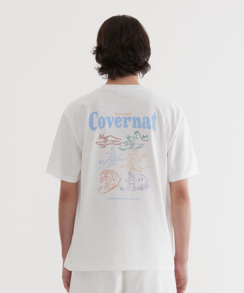 COVERNAT Cool Cotton Surfing Motion Graphic T-Shirt White