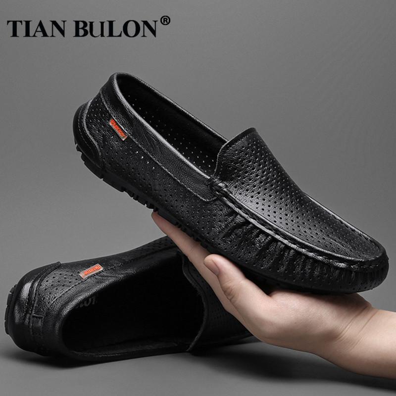 Genuine Leather Men Shoes Casual Luxury Brand Slip On Summer Designer Loafers Men Moccasins Breathable Italian Men Driving Shoes