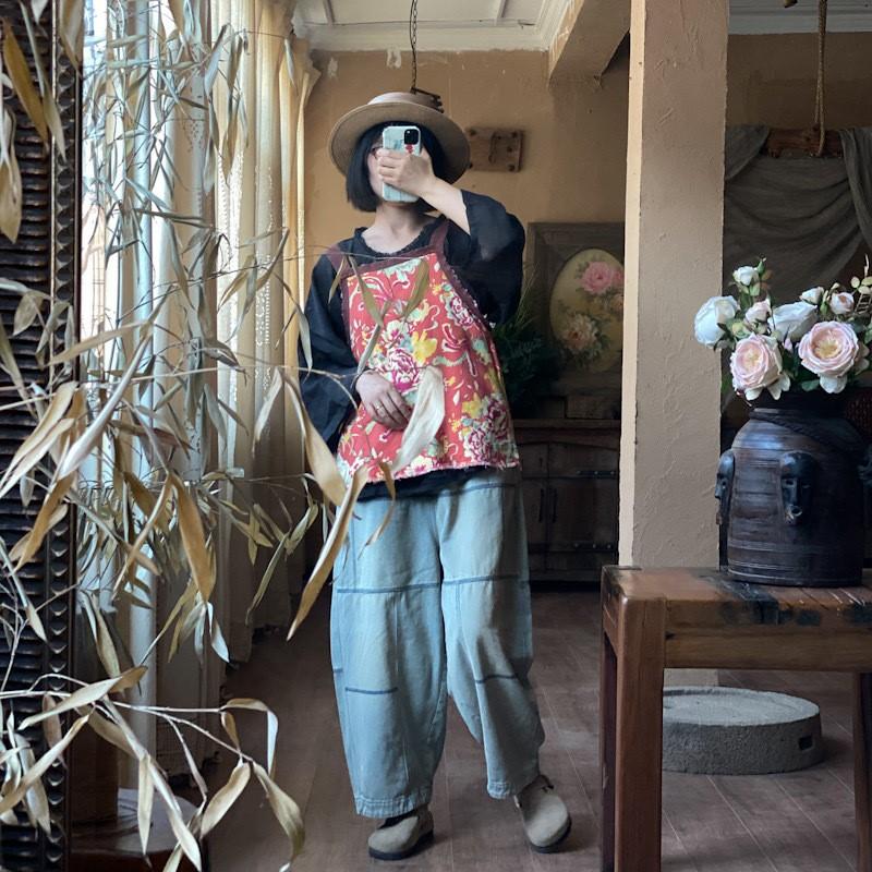 Johnature Verano Mujer Lino Cuello Cuadrado Tops sin Mangas Holgados Vintage Estampado Lavado Desgastado Tops sin Mangas Casuales