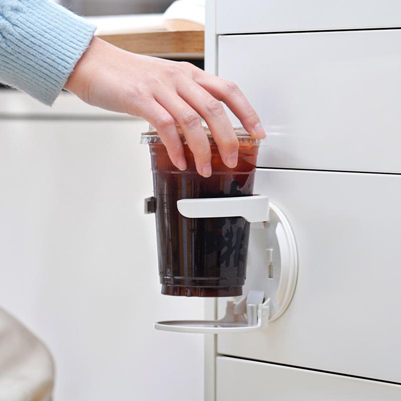 Wandmontierter, bohrfreier, faltbarer Becherhalter und Kaffeeaufbewahrungsregal für Schreibtische, Schränke und Studentenwohnheime
