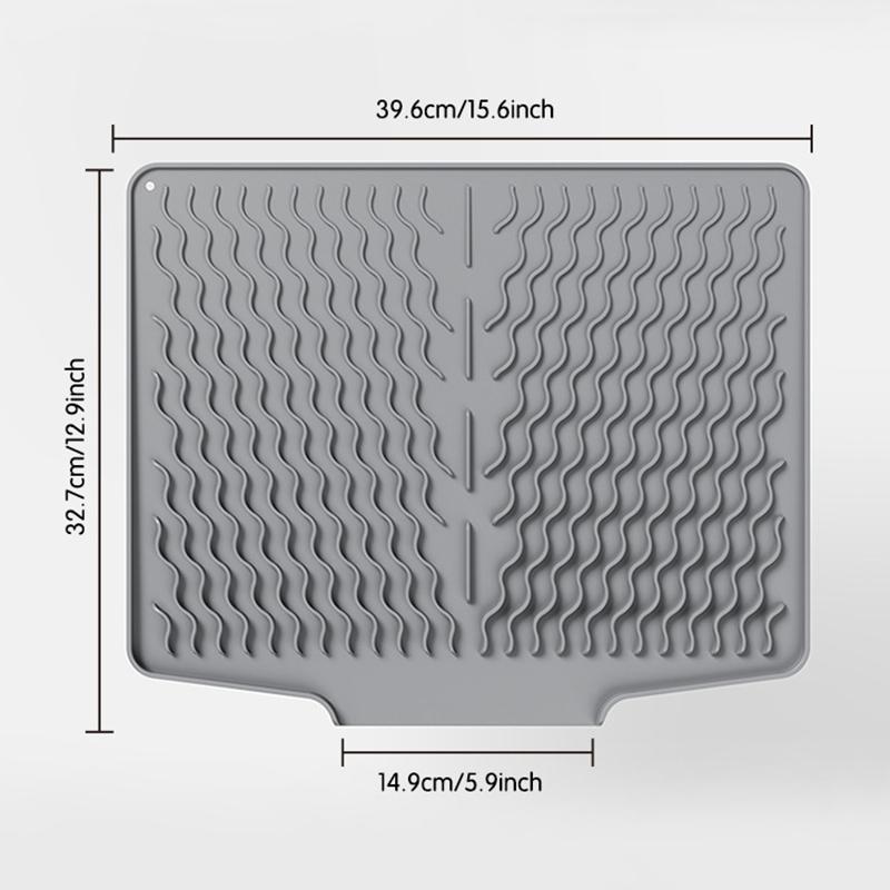 Silicone Dish Drying Mat With Drain Lip 15.6'' X 12.9'' Silicone Dish Drying Mat For Kitchen Counter, Sink Drying Mat