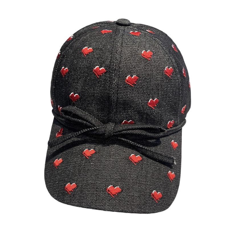 Denim Cap With Heart And Bow Design Sun Blocking For Spring And Autumn Wear