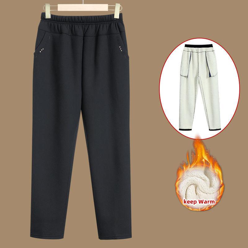 

Брюки для пожилых женщин, утолщенные бархатные зимние брюки, свободные весенние и осенние брюки для мам с эластичной резинкой на талии для верхней одежды 8XL