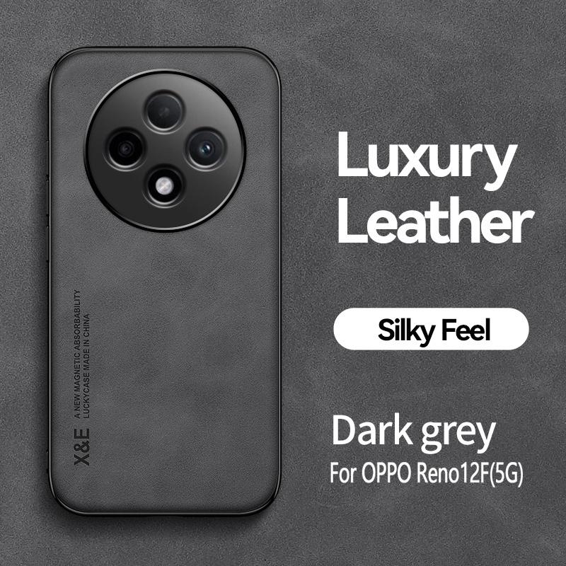 Leather Texture Coque For Oppo Reno 12F 5G Case Soft Silicone Frame Protect Back Cover for OPPO Reno12F 12 F Car Magnetic Funda