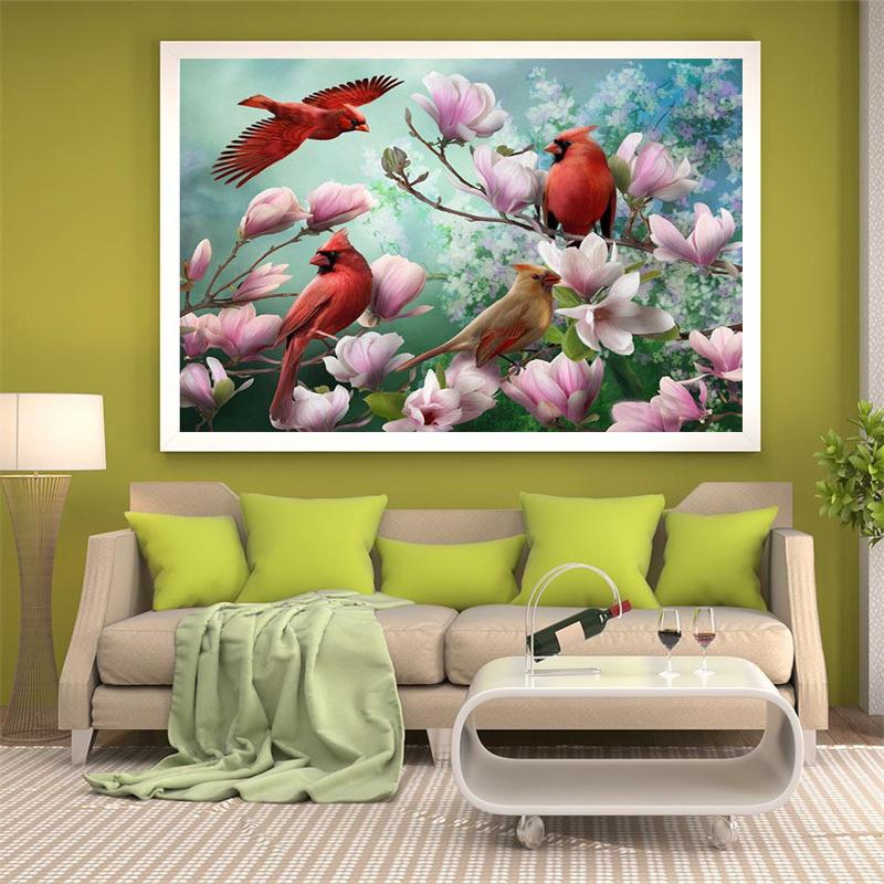 5D Diy Diamond Painting Birds and Flowers Cross Stitch Set Full Diamond Embroidery Mosaic Art Picture of Rhinestones Decor Gift